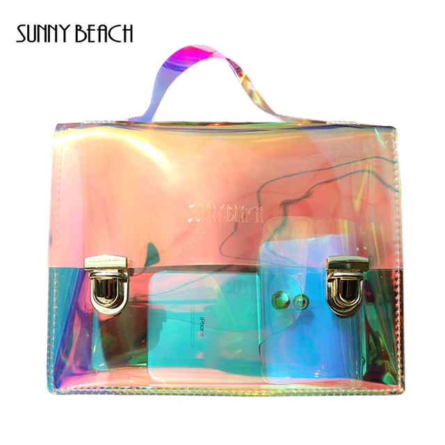 Sunny Beach Fashion Transpa Hologram Laser Tote Bag Women Sunny Beach Fashion Transpa Hologram Laser Tote Bag Women Holographic Famous Brand School Satchel Pvc