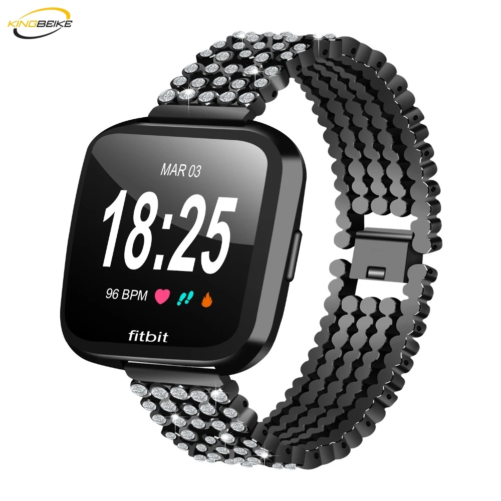 

3 Colors Stainless Steel Business Bling Drill Watchband For Fitbit Versa Watch Band Replacement Belt Metal Wrist Bracelet Strap