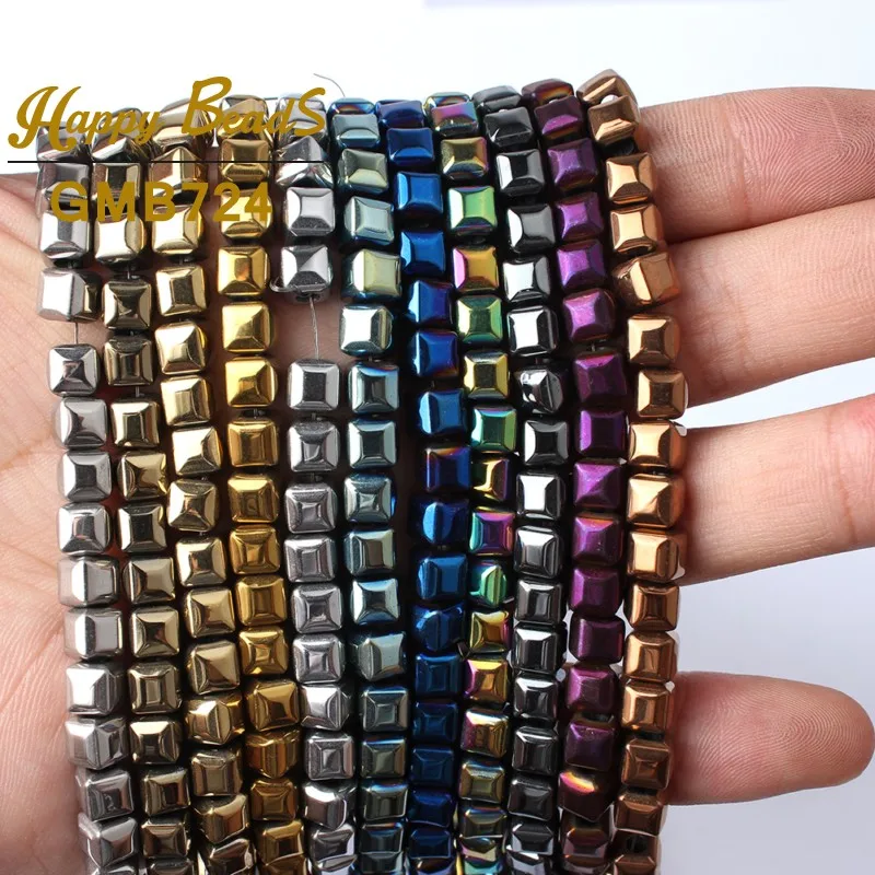 

6*6mm Natural Stone Square Shape Multicolor Hematite Loose Spacer Beads Big Hole Bead For Making Jewelry DIY Bracelet Pendant