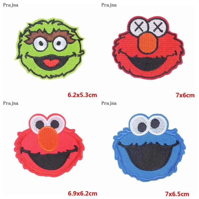 Prajna Sesame Street Elmo Patches Iron-On Embroidered Patch Cute Monkeys Accessories For Clothing DIY Stickers On Kids T-shirt