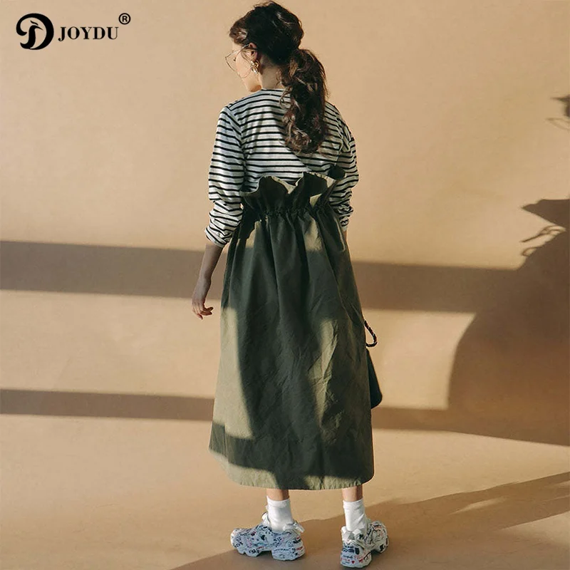 JOYDU длинные юбки женские дизайнер Мода шнурок harajuku Высокая талия Макси юбка армейский зеленый jupe longue