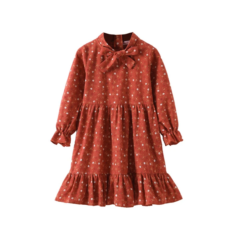

vintage print chiffon red party frocks for girl 4-14 yrs teenage girls long sleeve autumn winter floral dresses princess costume