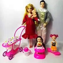 Игрушки для детей 5 человек куклы костюмы 1 мама/1 Папа/2 маленькая Келли/1 ребенок сын/1 детская коляска настоящий беременный кукольный для Барби девочка подарки