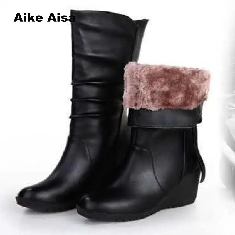 

2019 Women Boots Female Knee High Woman Hot Fashion Shoes Black Leather Botas De Mujer Winter Rainboots Plush Size 35-42 J66