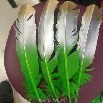 

Wholesale beautiful 100pcs turkish feather green plus silver plus gold feather long 10-12 inches / 25-30 cm craft feather