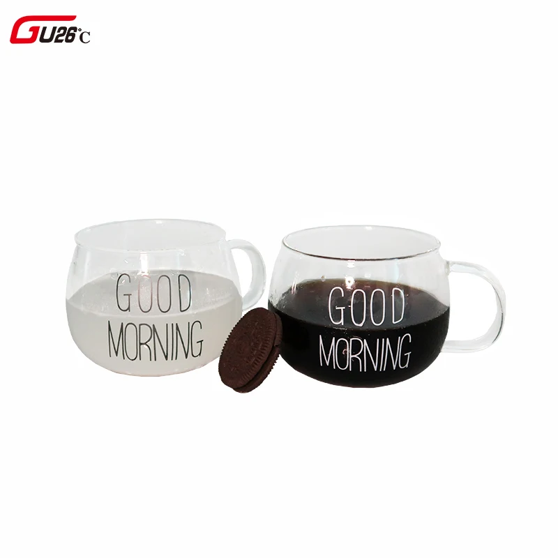 

Good Morning Transparent Creative Glass Coffee Tea Drinks Dessert Breakfast Milk Cup Kitchenware Glass Mugs With Handle