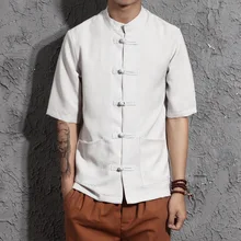 2017 Echthalb Casual Shirts Solide Die Neue Sommer Wind Chinesischen Original Retro Baumwolle, leinen Kragen Männer In Hemd Ärmeln