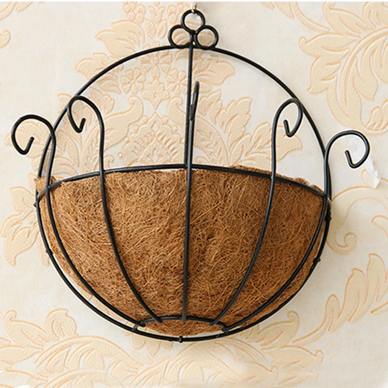 25cm Half Wall Wire Hanging Flower Pot Metal Decorative Coir Basket