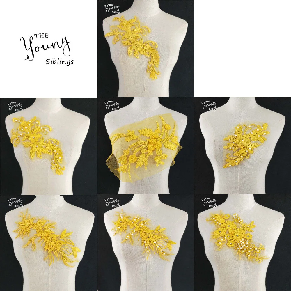 

Exquisite yellow Mesh Organza Guipure Flower Lace Collar Fabric DIY Embroidery Neckline Sewing Crafts Applications for clothes