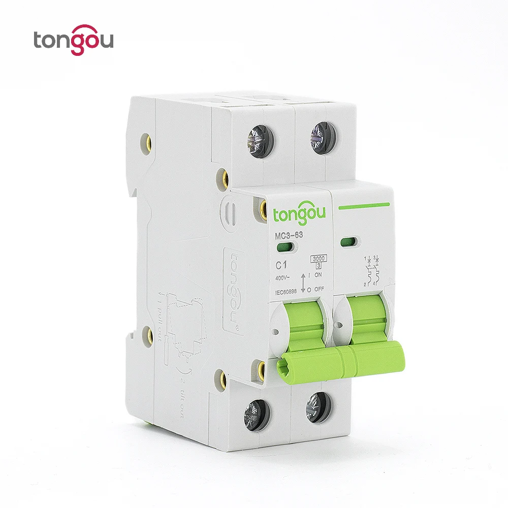 

MCB AC 2P 1A 110V 220V 415V 3KA Curve C Miniature Circuit Breaker TOMC3-63 5 Years Warranty