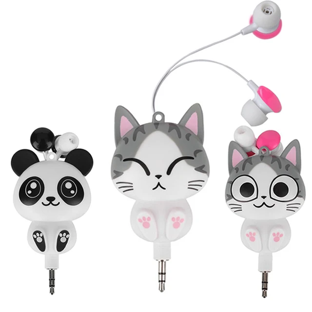 Kawaii cheese panda Cute cartoon headphones Retractable MP3 MP4