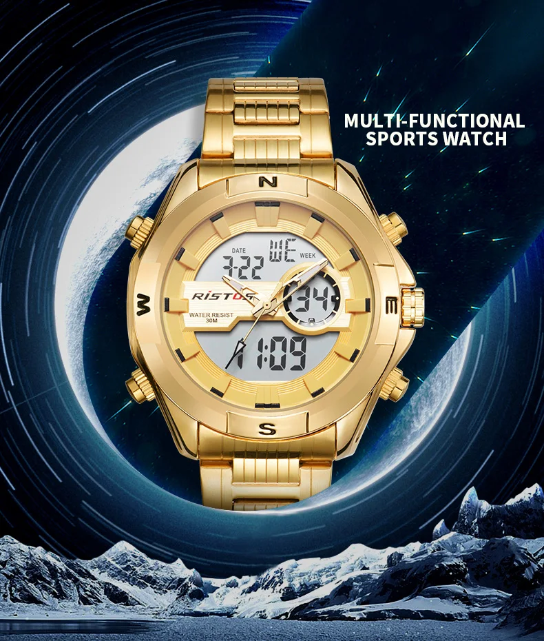 RISTOS мужские спортивные часы с хронографом, цифровые мужские модные часы Relojes Masculino Hombre, многофункциональные аналоговые наручные часы 9369