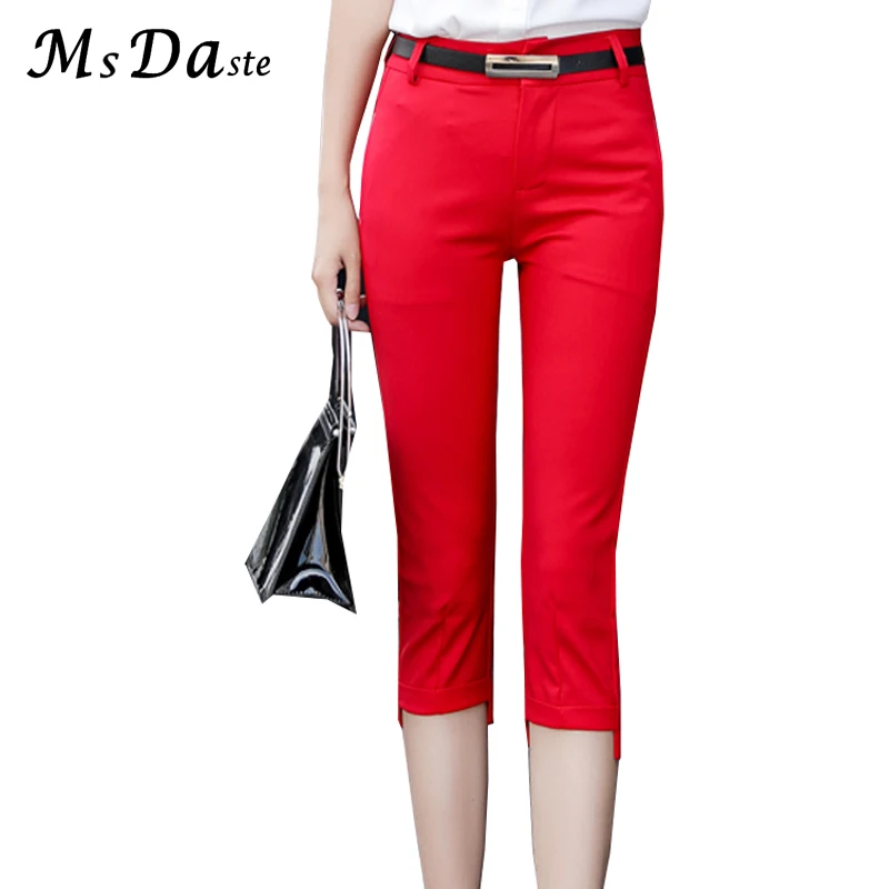 

Summer Pencil Pants 2019 Bodycon Mid-calf Women Belted Trousers Capri High Waisted Slim Fitness Lady Leggings Pantalon Femme