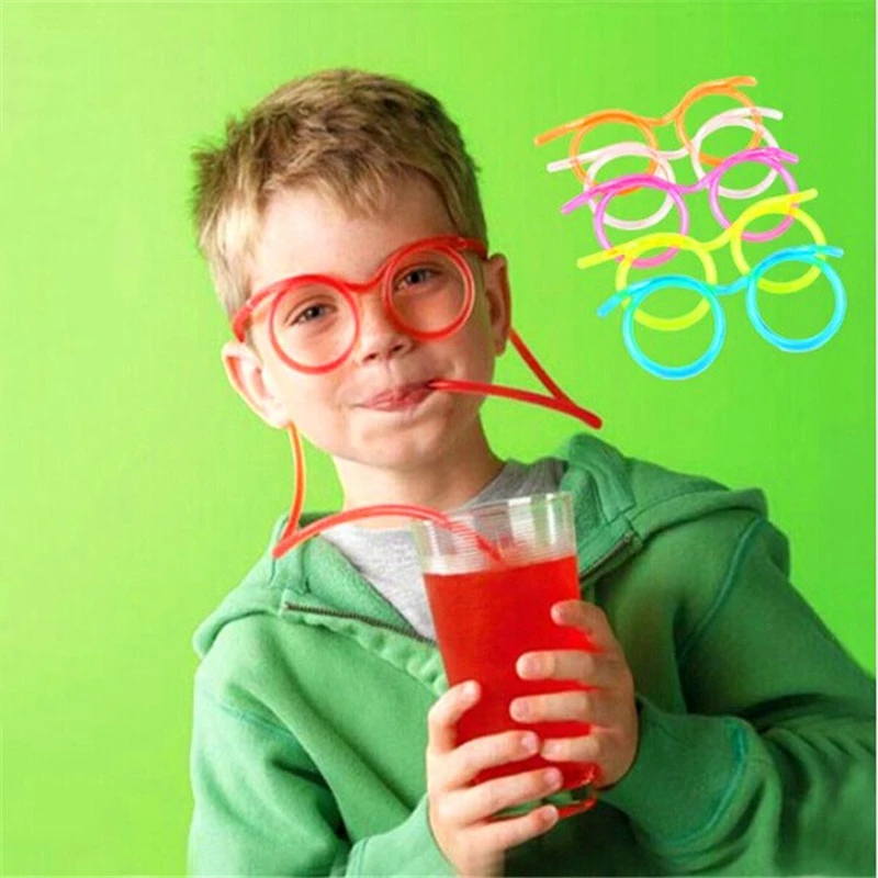 Hot Funny Soft Glasses Straw Drinking Tube Kids Party Accessories Colorful Plastic Straws Birthday Supplies C1105 | Дом и сад