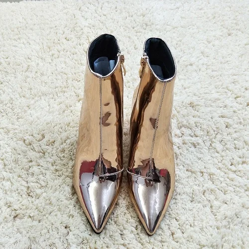 Eilyken/модные женские ботильоны из лакированной кожи; ботинки на высоком массивном каблуке с острым носком; пикантные женские туфли-лодочки на шпильке; ботинки «Челси» - Цвет: Fur Golden