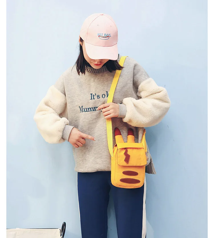 Ins/Лидер продаж; летняя парусиновая Наплечная Сумка с мультяшным Пикачу для маленьких девочек; женская пляжная сумка с откидной крышкой для мобильного телефона