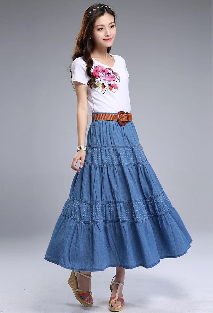 Летняя женская джинсовая юбка больших размеров, Корейская стильная облегающая однотонная винтажная длинная джинсовая юбка трапециевидной формы, юбка в богемном стиле