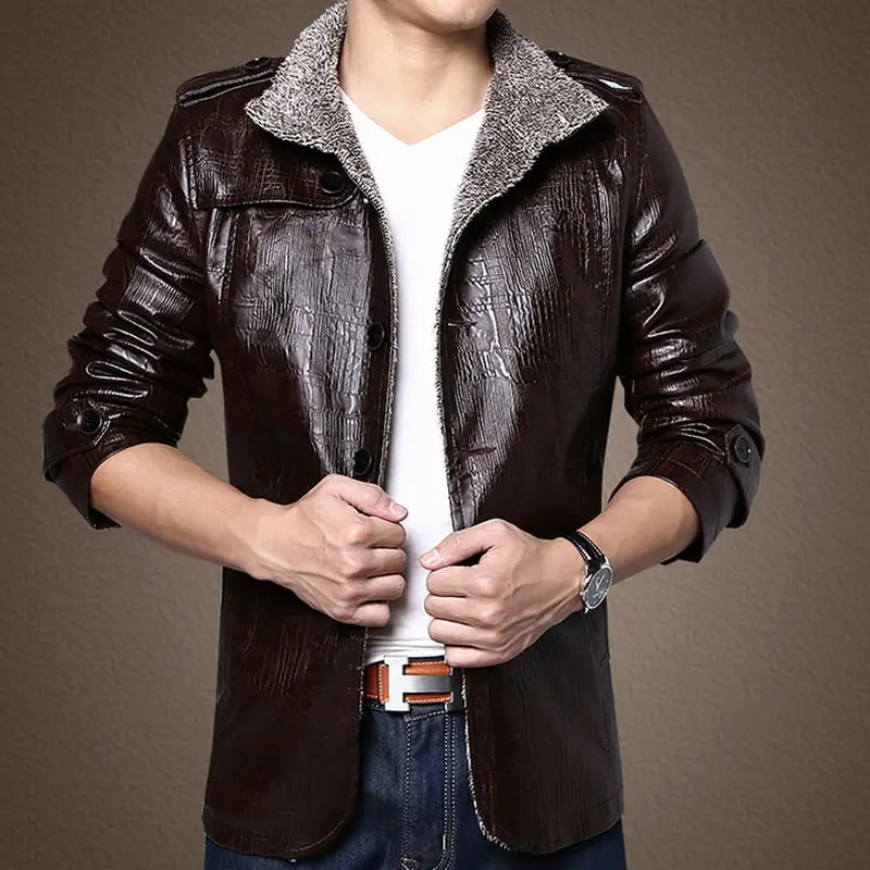 

Leisure Leather Jacket Men Coats 4XL Brand High Quality Outerwear Men Business Winter Faux Fur Male Jacket Fleece