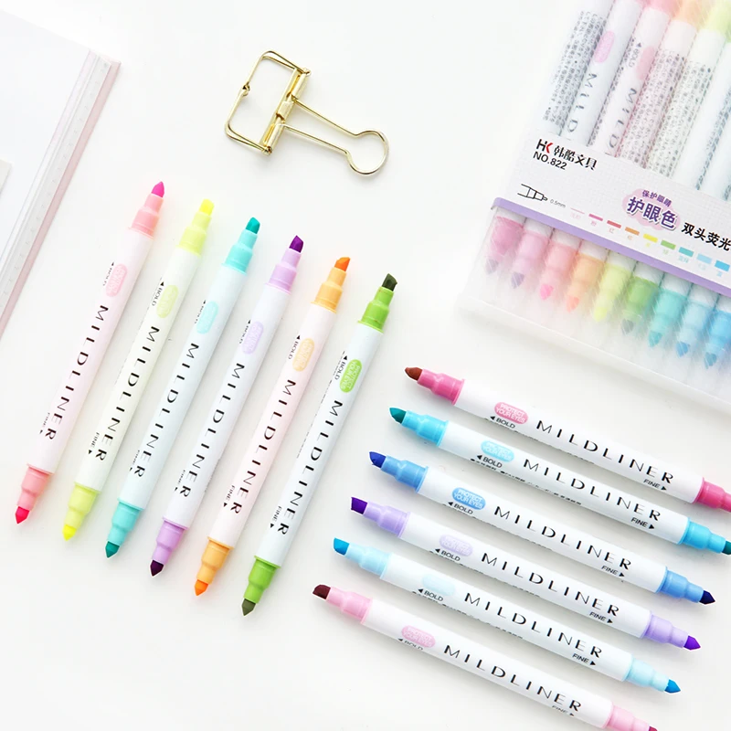 

12 pcs/lot Creative Colored Double Head Fluorescent Pen Candy Color Mild Liner Art Marker Highlighters Pens for Drawing Painting