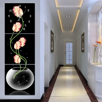 

5D DIY Champagne Rose Diamond Painting Wall Clock Decor Flowers Full Round Drill Cross Stitch Watch Diamond Mosaic Embroidery