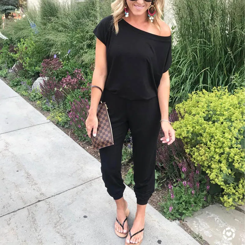

Female Jumpsuits for Women 2019 Skew Collar One Shouler Short Sleeve Jumpsuit Womens Jumpsuits & Rompers Casual Summer Playsuits