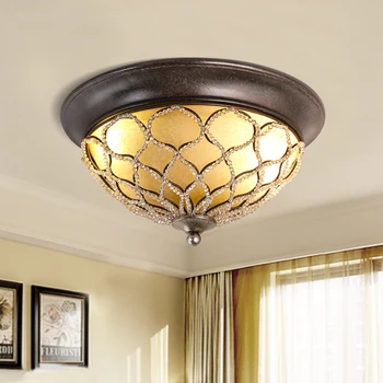 

American ceiling lamps country living room bedroom kitchen aisle entrance, round crystal glass cover ceiling light ZA8299