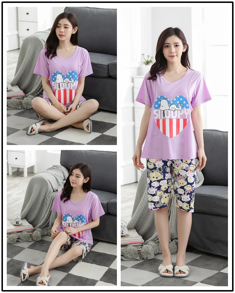 Summer Fashion Maternity Pajamas Sets Nursing Shirts + Belly Shorts Suits for Pregnant Women Pregnancy Breastfeeding clothing (70)