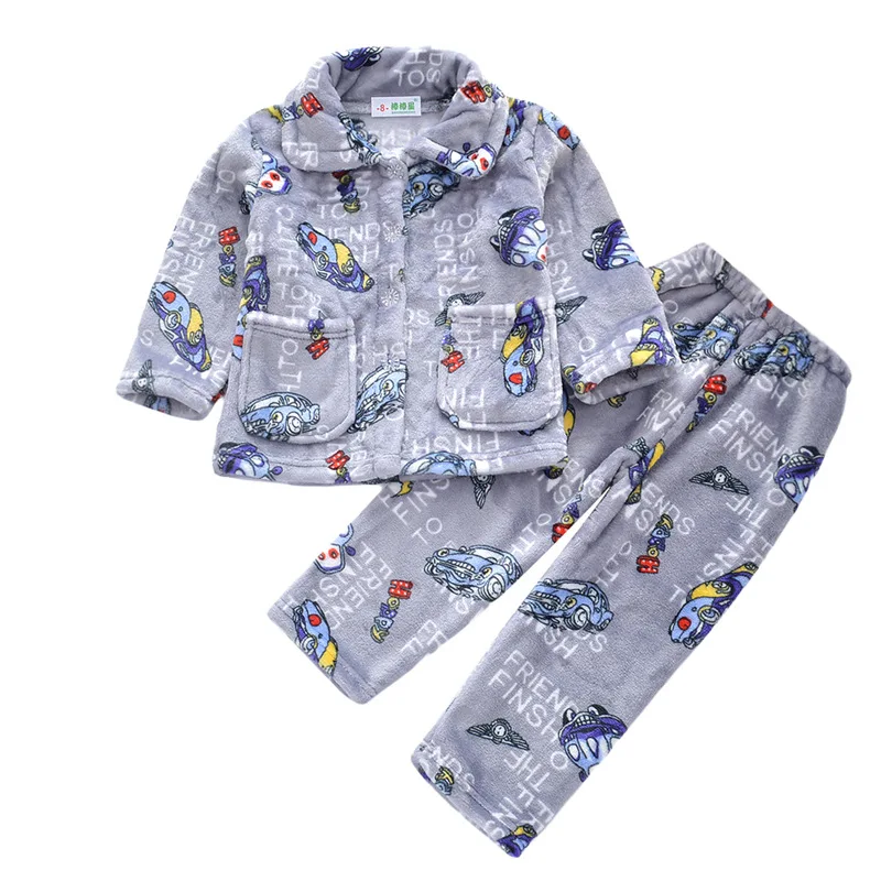 pajama sets baby boy Warmed for winter Pijamas Kids Flannel Pijama set Baby boy girl Cartoon printing Pajamas Children sleepwear Infant pajamas 2-12y Sleepwear & Robes classic