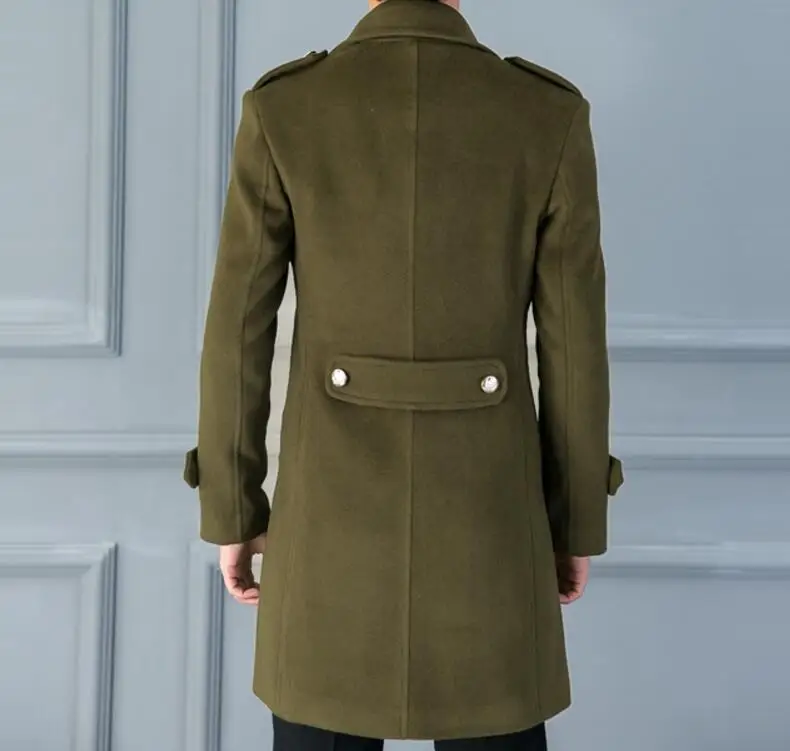 S-5XL, хит, весна/осень, Мужская Новая мода, армейское Зеленое Длинное Ретро шерстяное пальто с лацканами