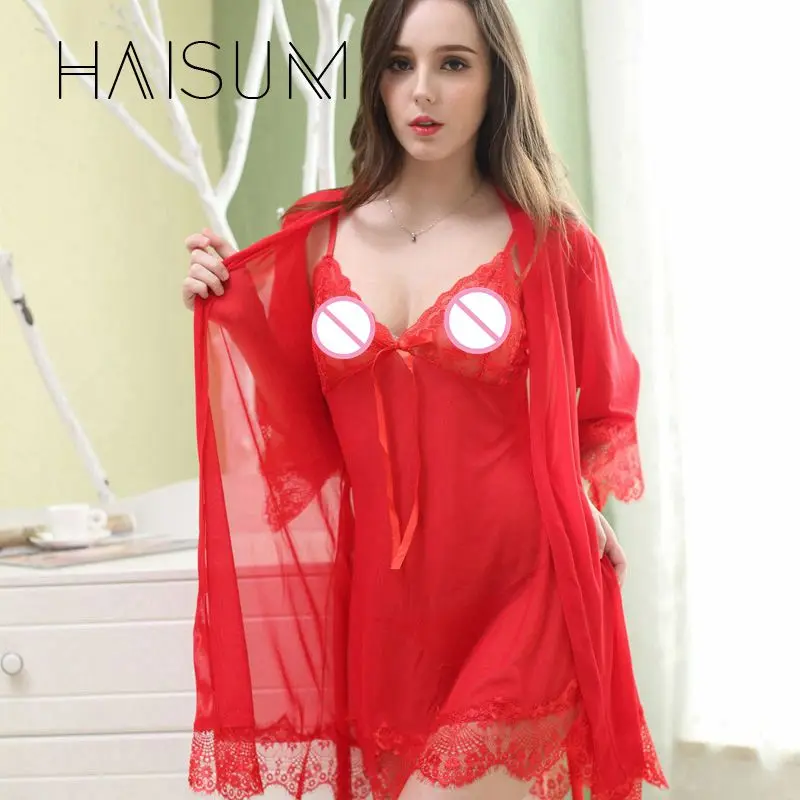 

2018 New Sexy Underwear Lace Baby Doll Sexy Lingerie Women Hot Solid V-neck Transparent Erotic Slit Sleepwear Pajamas Hn81