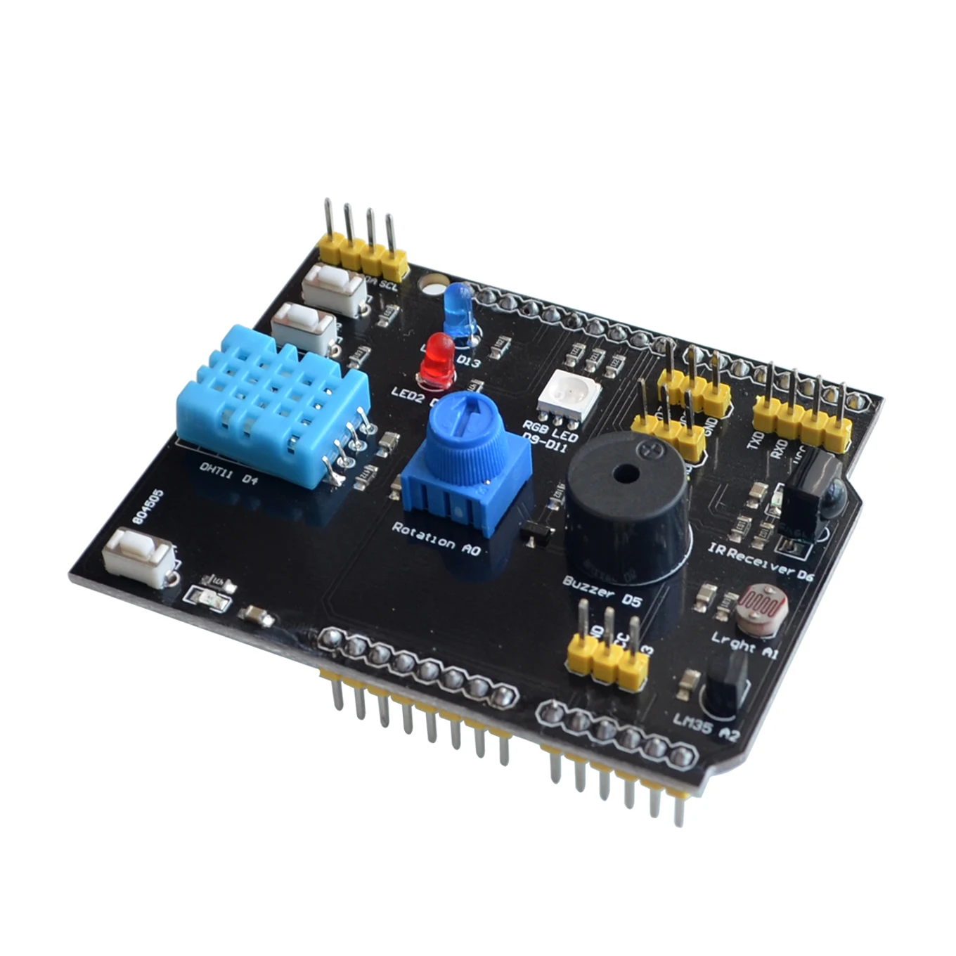 10pcs Lot Dht11 Lm35 Temperature Humidity Sensor Multifunction Expansion Board Adapter For Arduino Uno R3 Rgb Led Ir Receiver Integrated Circuits Aliexpress