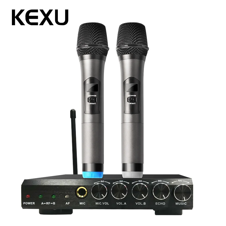 

KEXU UHF Dual Channel Wireless Handheld Microphone, Easy-to-use Karaoke Wireless Microphone System