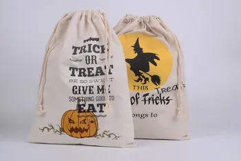 

30pcs/lot Free Shipping 2017 Newest Halloween Gift Bags Hallowmas Canvas Canvas drawstring Bag