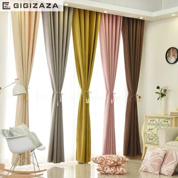 

GIGIZAZA Soft Touch Solid Rayon Cotton Blinds Brown Grey Black Curtain for Living Room Decoration Drape Cortina for Kitchen