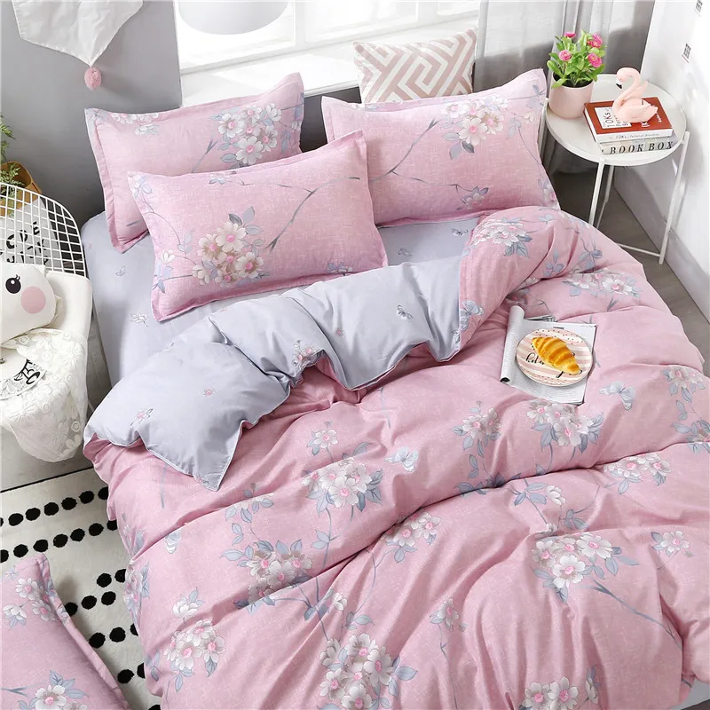 

4pcs/set High Quality Comfortable Pink Flower Printing Family Bedding Set Bed Linings Duvet Cover Bed Sheet Pillowcases Dropshipping