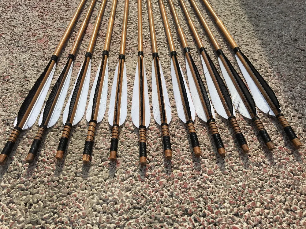 

12PCS bamboo arrows archery arrows feather natural material 28-34''