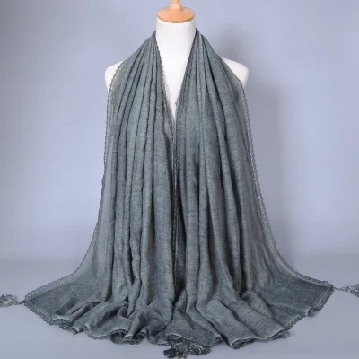 Длинная кисточка, цветной хиджаб, Женский мусульманский головной платок, осенне-зимний шарф, большой размер, шаль, обертывания
