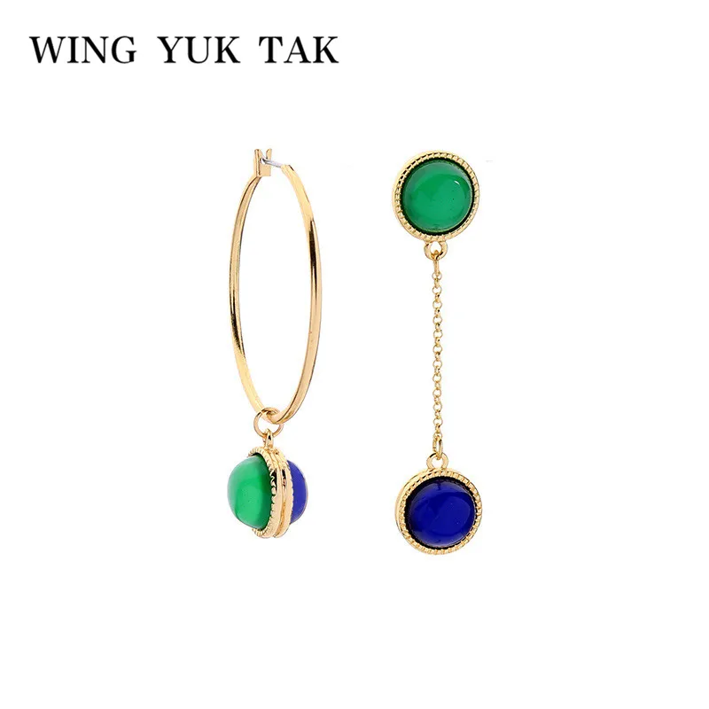Женские винтажные ассиметричные серьги wing yuk tak круглые капельки в Корейском