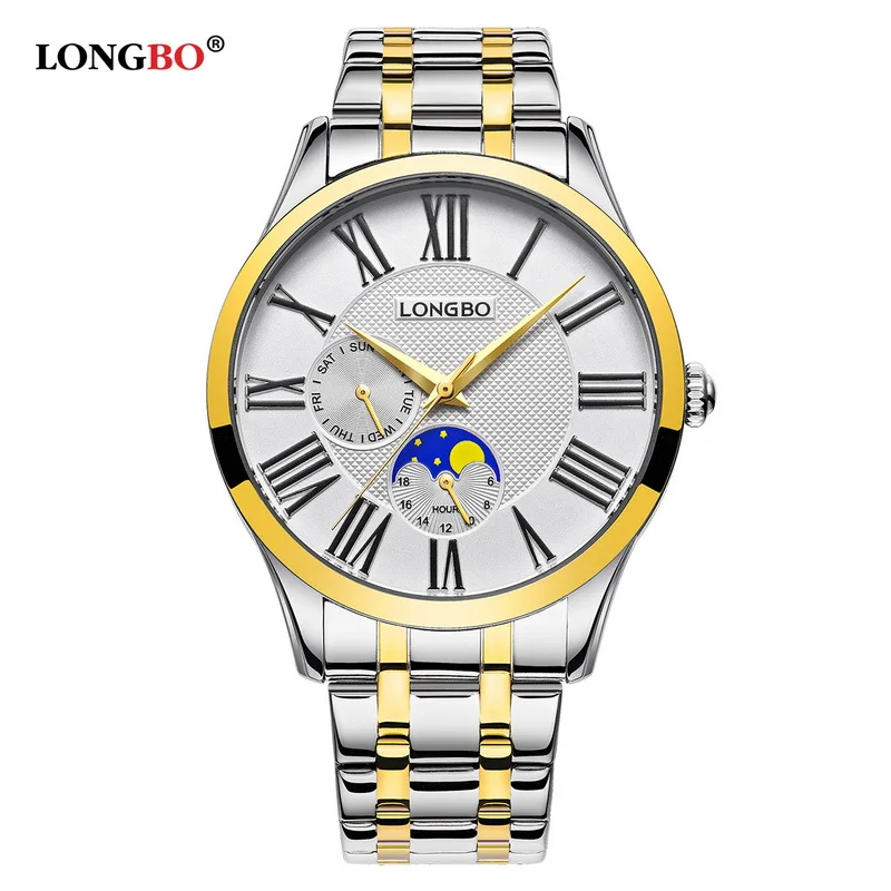 

LONGBO Quartz Watch lovers Watches Women Men Couple Analog Watches stainless steel Wristwatches Fashion Casual Watches Gold 5013