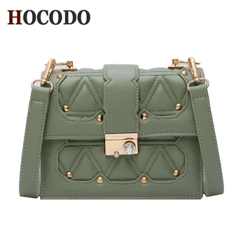 

HOCODO Lattice Crossbody Bags For Women Fashion Rivet Handbags Quality PU Leather Shoulder Bag Bolsa Solid Color Messenger Bags