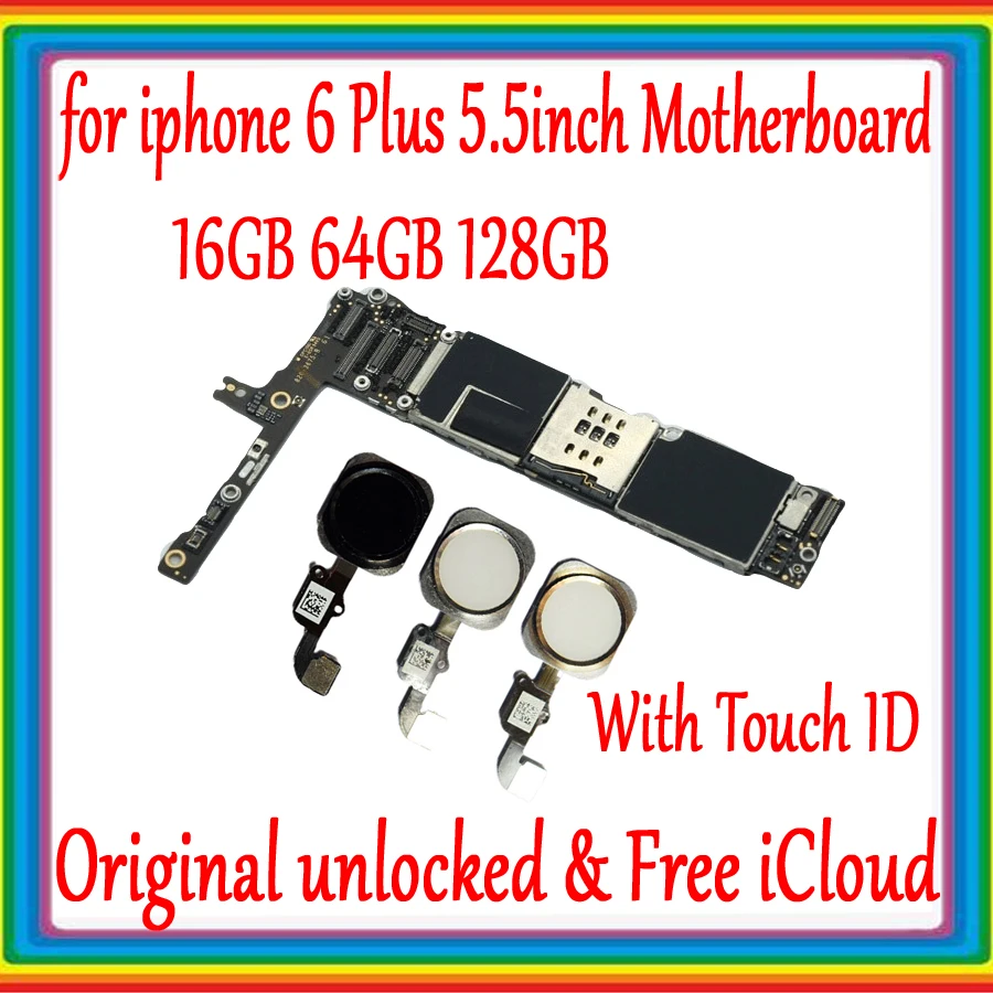 

16GB 64GB 128GB original motherboard for iPhone 6 Plus 6P without fingerprint Mainboard without Touch ID unlocked logic board
