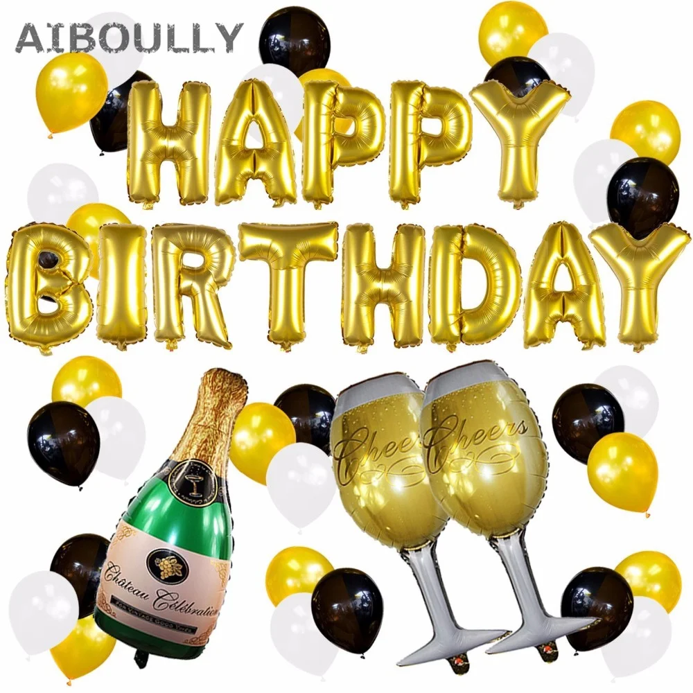 

HAPPY BIRTHDAY Letter Balloon Baby Adults Birthday Party Decoration Supplies Champagne Cup Beer Bottle Balloons Party Decor