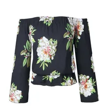 ZOGGA Sexy off Shoulder Flower Print Cotton Blouse Women Floral Print blouse Casual fashion slash neck zipper shirt flower fashionable slash neck print flounce blouse for women