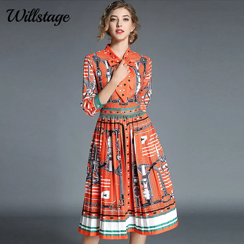 Осеннее женское платье Willstage 2019 винтажные плиссированные платья в Цветочный