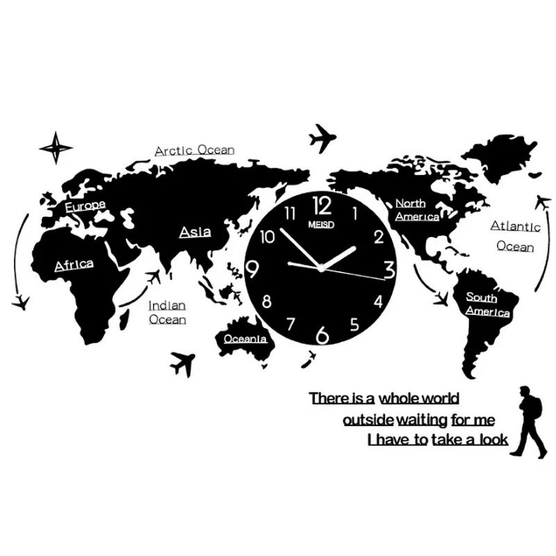 

New Creative DIY 3D World Map Shape Personality Wall Clock Home Needle Digital Quartz Wall Watch Fashion Decoration Clock Family