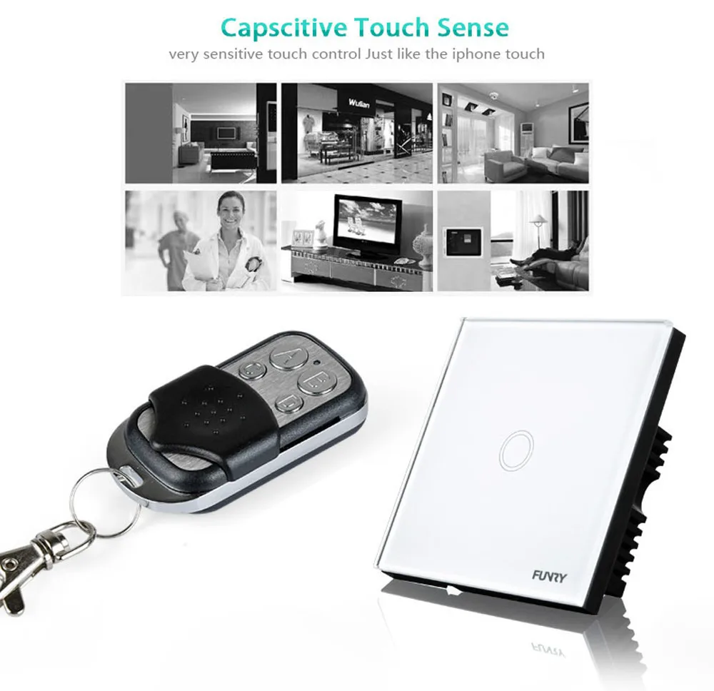 

1 way white Crystal Glass Panel Remote control touch wall switch Smart remote control switch110V-250V EU/UK 0