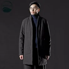 LinenAll original mens 100% cotton jacket men winter Chinese style black cotton men long thick parkas coat