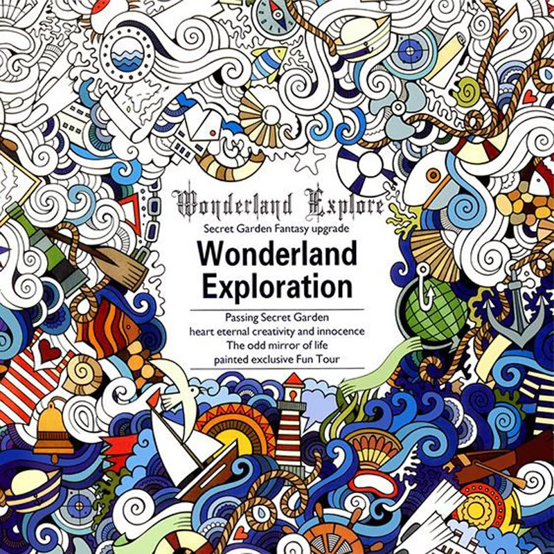 Aliviar el estrés para adultos pintura dibujo libro 24 páginas Wonderland exploración matar tiempo libros para colorear inglés
