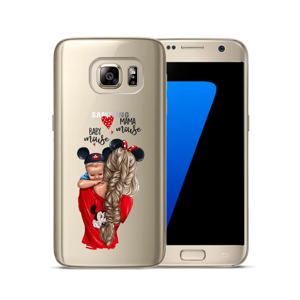 Fashion Black Brown Hair Baby Mom Girl Queen Soft TPU Cover For Samsung Galaxy S6 S7 Edge S8 S9 Plus S10 Plus E Note 8 9 Case
