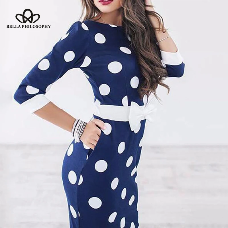 Wonder 2019 new Spring Polka Dot Vintage Dress Sheath Three Quarter Sleeve Bowknot Retro Office Short  Dresses Girl